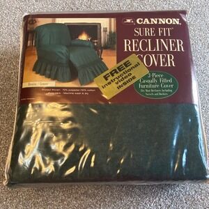 Cannon Sure Fit Recliner Cover 3 Piece Hunter Green Denim Woven 441501-69‎ NEW